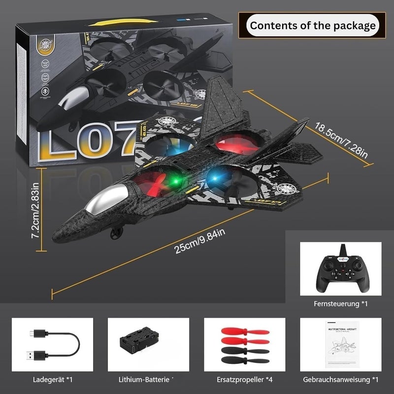 RC Airplanes L0712 2.4GHz Remote Controlled Aeroplane Quadcopter Floating Fighter Plane RC Aeroplane RTF for Beginners, Children and Adults, APlane Toy with Coloured Lights USB Charging - Image 2